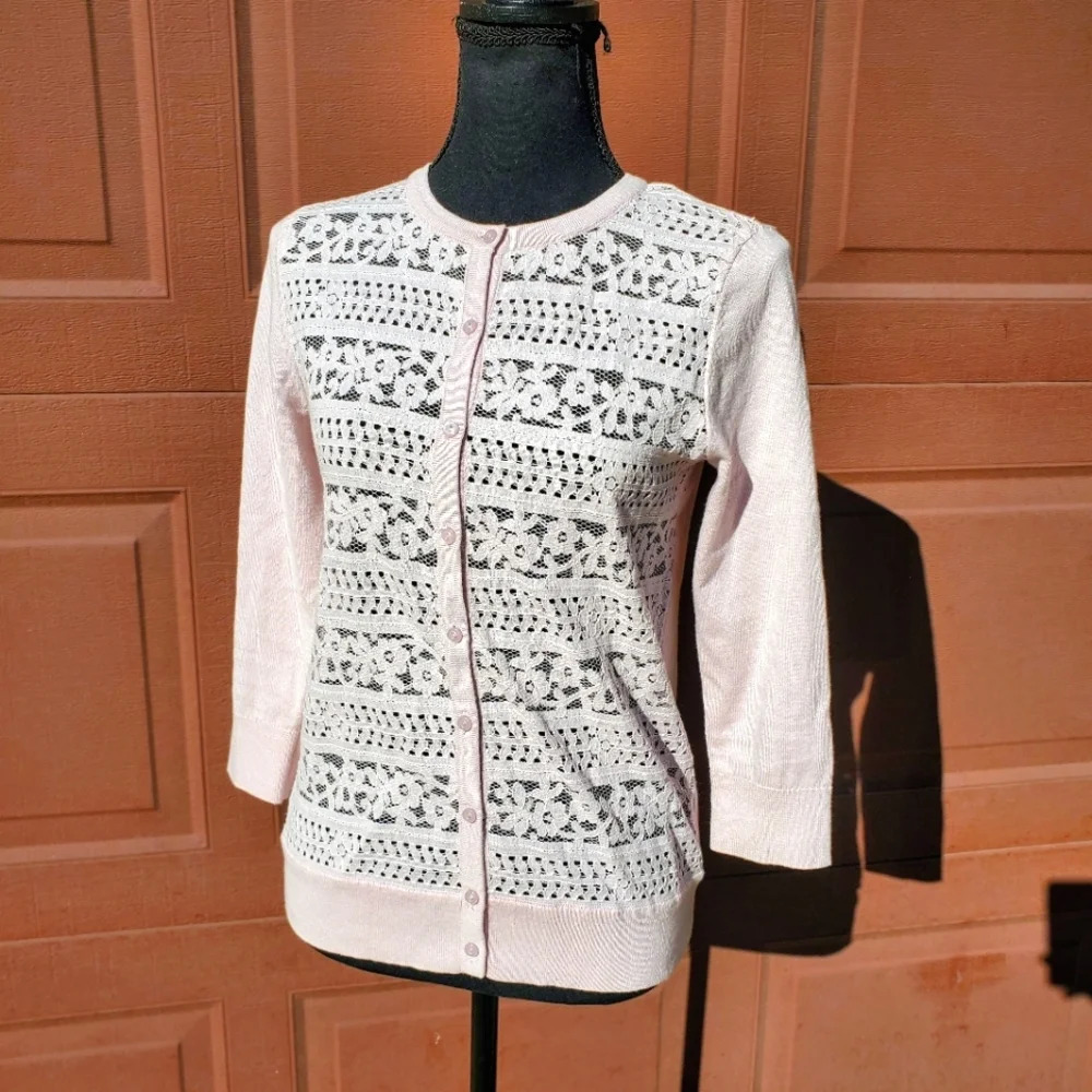 Loft Outlet Women's Light Pink Lace Cardigan Sweater Size XS
